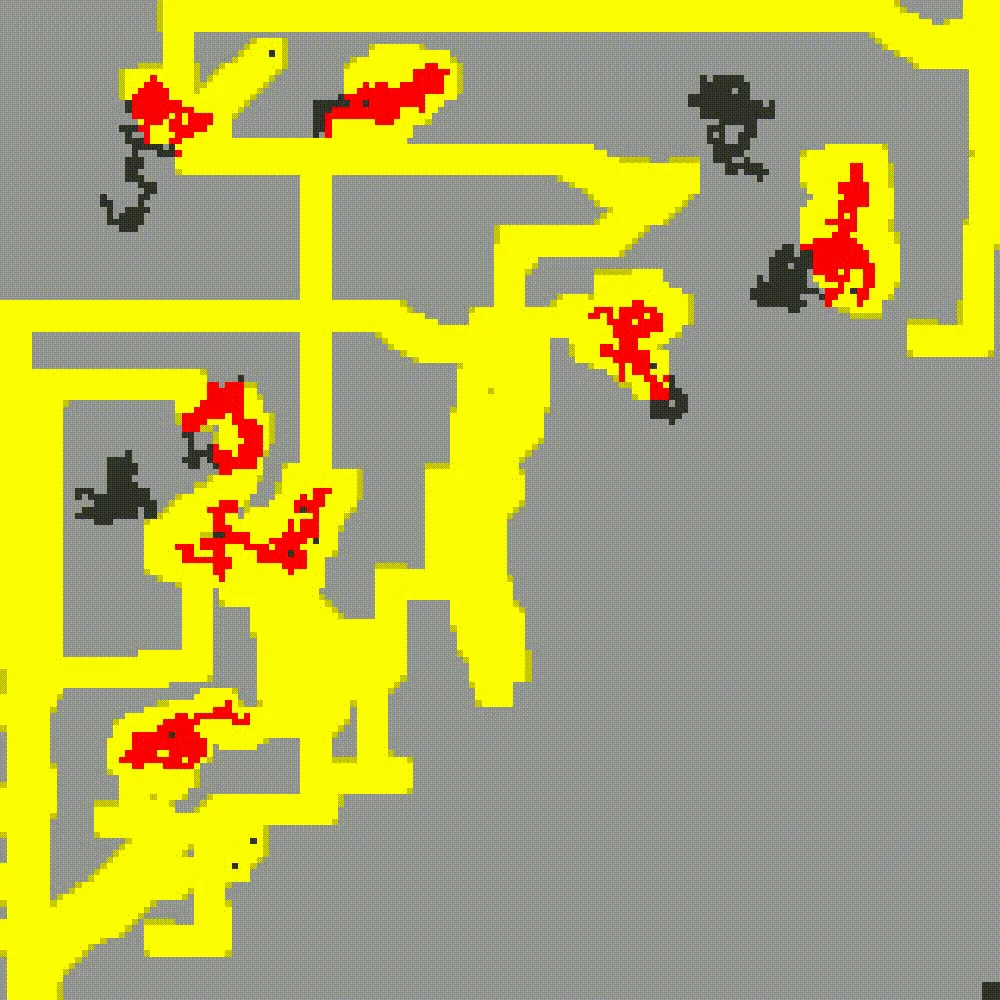 PolyHack exploration simulation with procedurally generated paths and multiple agents